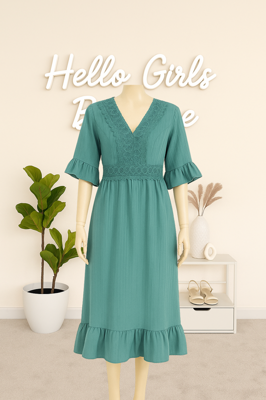 Women's Boho Lace Trim Midi Dress