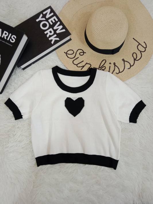 Contrast Knit Heart Tee