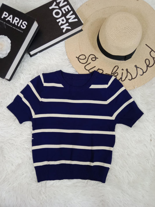 Classic Striped Knit Tee with Short Sleeves