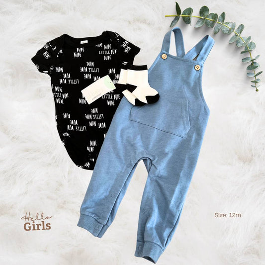 3-Piece Baby Romper and Fox Overalls Set with Socks