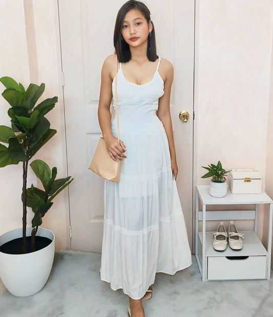 Spaghetti Strap Tiered Maxi Dress with Fitted Bodice