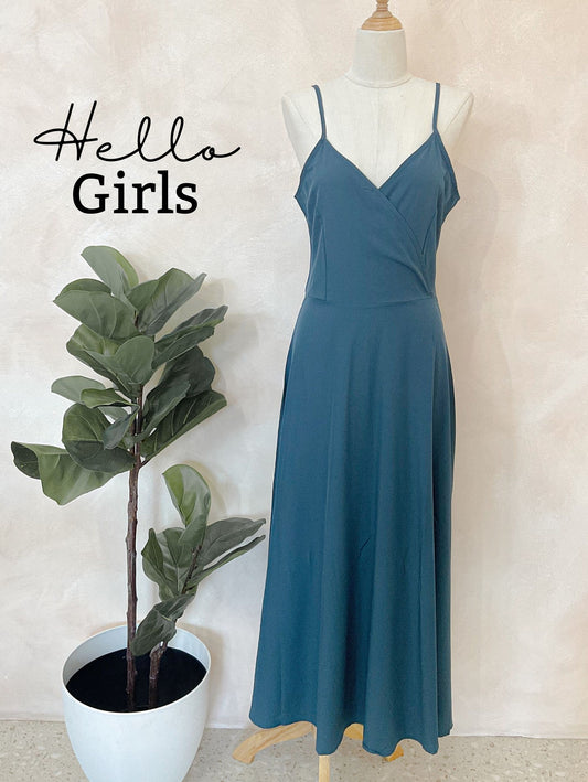 Spaghetti Strap Wrap Midi Dress