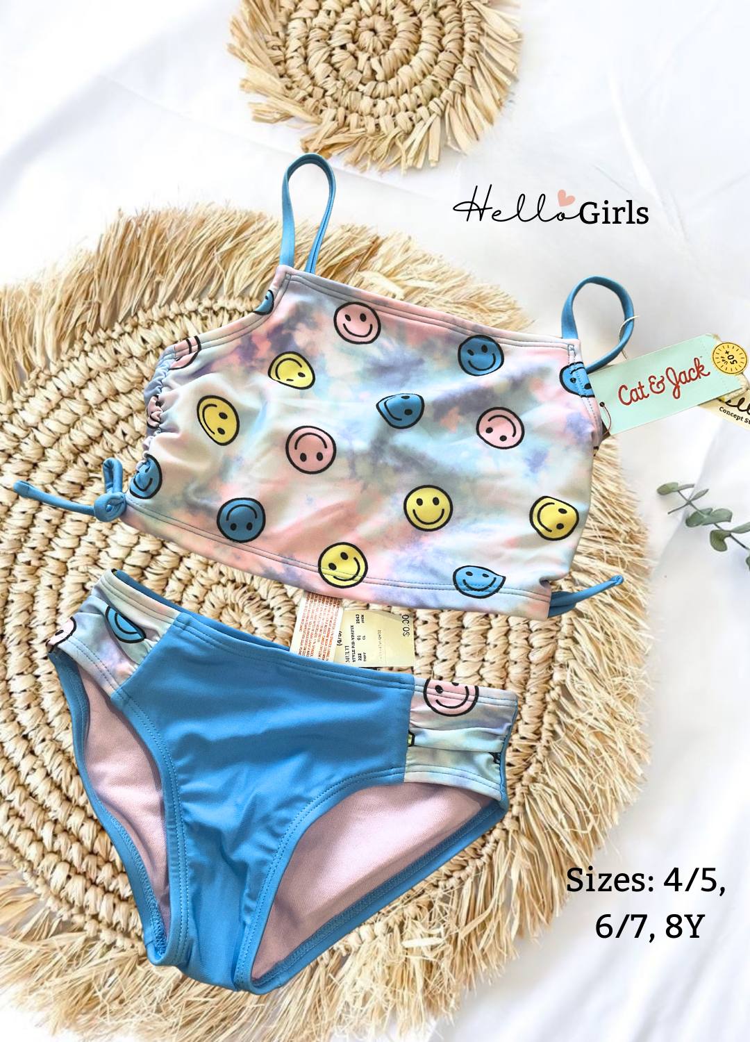 Girls' Tie-Dye Smiley Face Bikini – Cat & Jack Two-Piece Swim Set