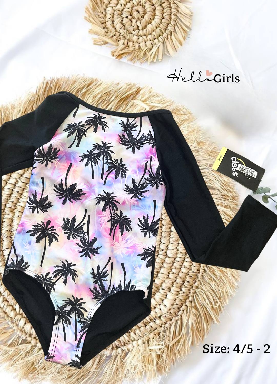Tropical Palm Long-Sleeve Swimsuit for Girls