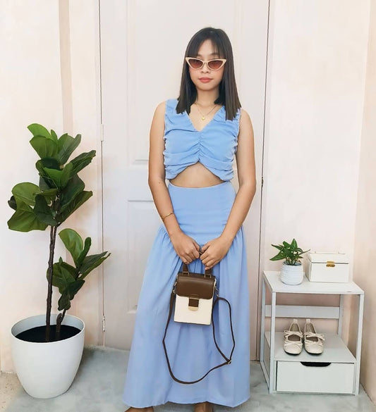 Ruched Crop Top and High-Waist Skirt Set