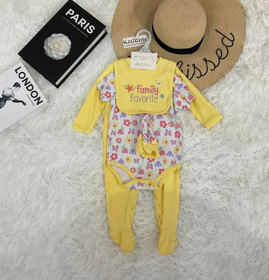 Family Favorite" Baby Girl 3-Piece Set – Bodysuit, Footie & Bib