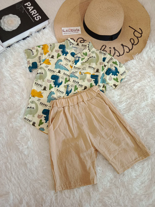 Boys' Dinosaur Print Polo and Shorts Set