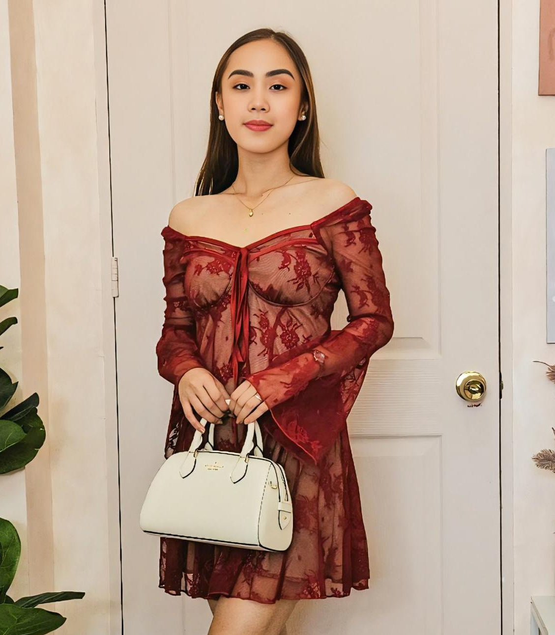 Romantic Lace Elegance – Sheer Red Mini Dress