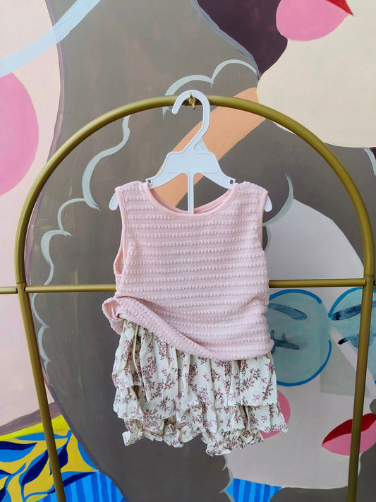Baby Girl Knitted Top and Floral Ruffle Skirt Shorts Set