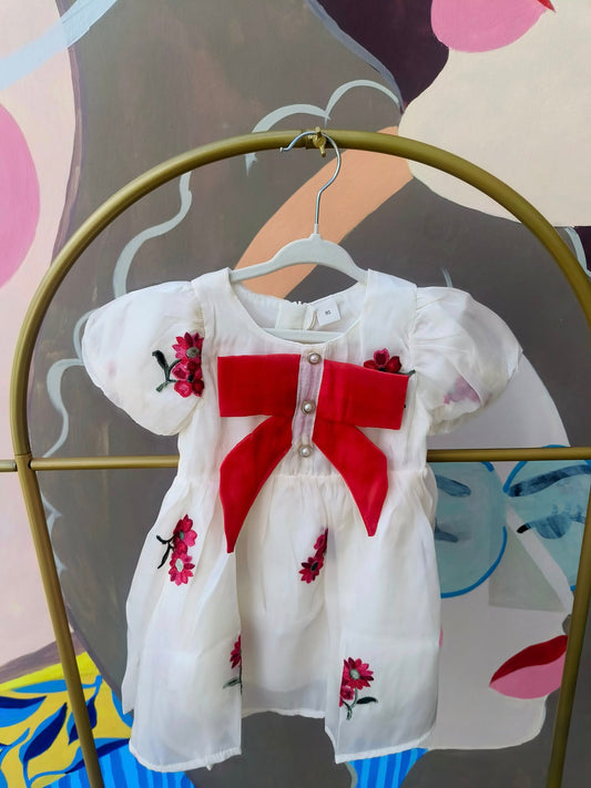 Baby Girl Organza Dress with Puff Sleeves and Big Bow