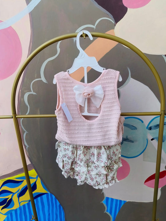 Baby Girl Knitted Top and Floral Ruffle Skirt Shorts Set