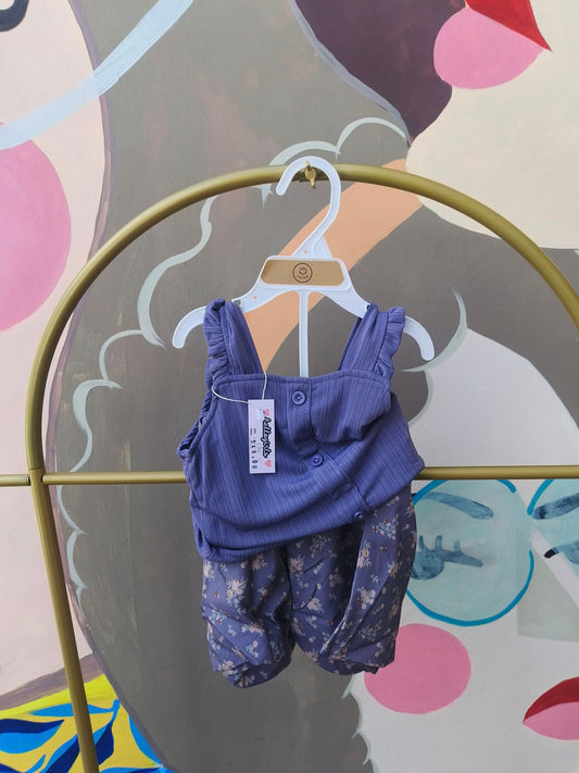 Baby Girl Sleeveless Button Top and Floral Bubble Shorts Set