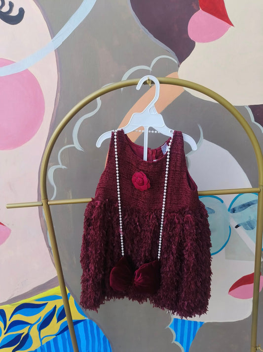 Baby Girl Sleeveless Fuzzy Party Dress with Flower Accent