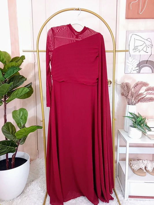 Elegant Burgundy One-Sleeve Gown