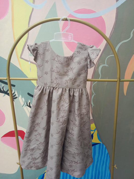 Girls’ Eyelet Floral Puff Sleeve Dress with Ruffled Collar