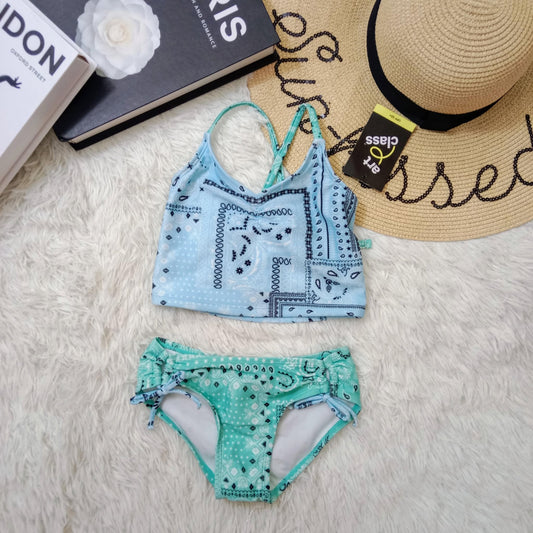 Girls Boho Bandana Print Bikini Set with Side Tie Bottoms