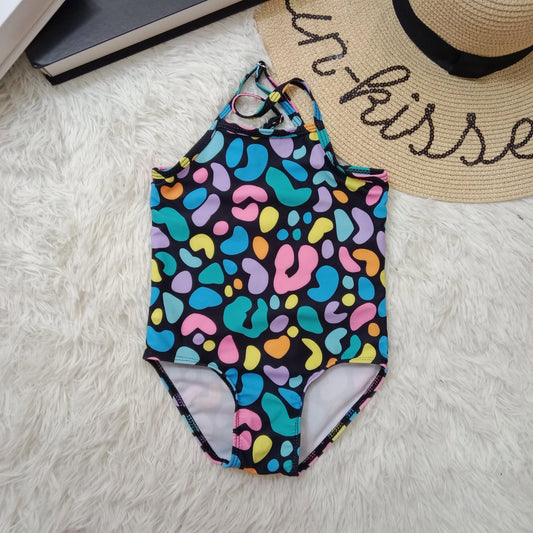 Girls Neon Animal Print One-Piece Swimsuit