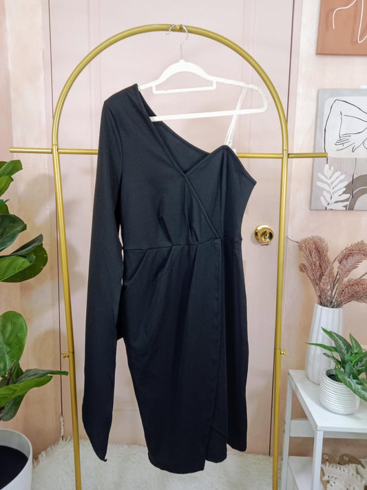 Chic Black One-Shoulder Mini Dress with Long Sleeve