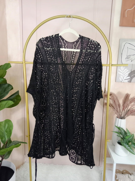 Boho Knit Open-Front Kimono Cardigan Cover-Up
