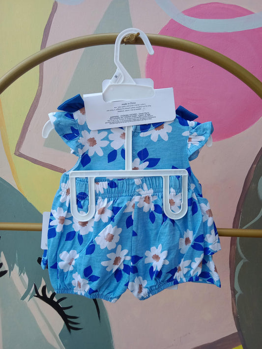 Baby Girl Blue Floral Dress with Ruffles & Matching Headband