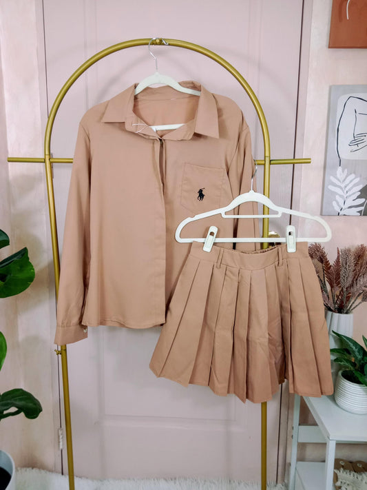 Women's Long Sleeve Polo and Pleated Skirt Set