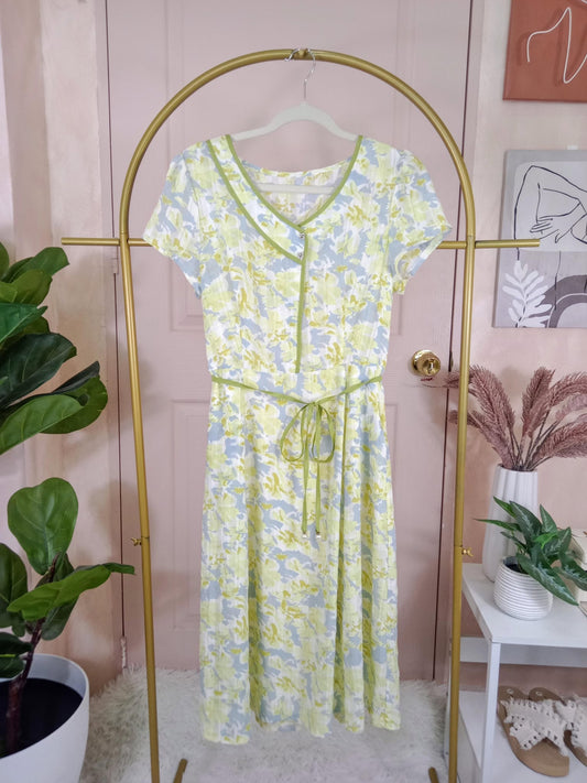 Pastel Yellow Floral Midi Dress