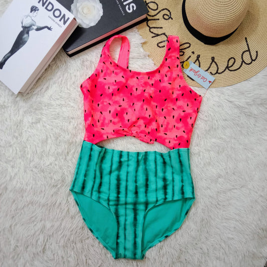 Girls Watermelon One-Piece Swimsuit with Front Knot