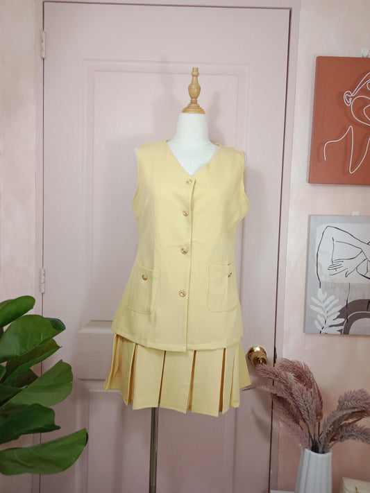 Sleeveless Button-Down Top and Pleated Skirt Set
