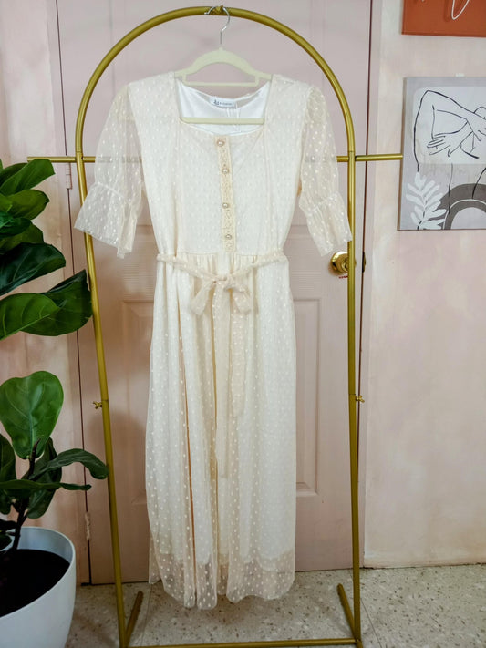 Elegant Puff Sleeve Maxi Dress with Pearl Detail