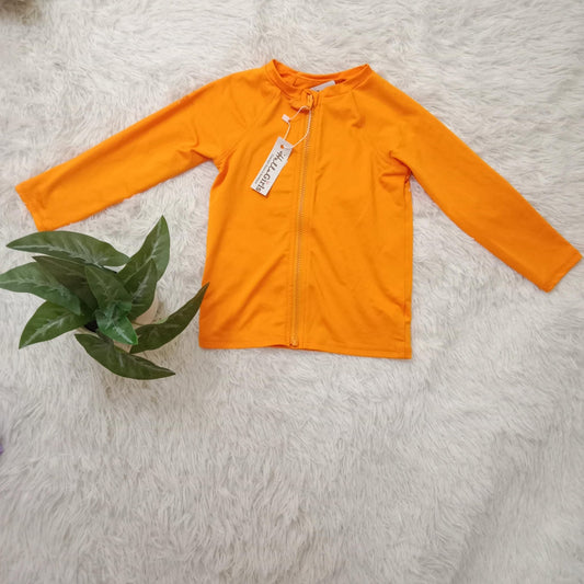 Kids’ Long Sleeve Zip-Up Rash Guard – Bright Orange Swim Jacket