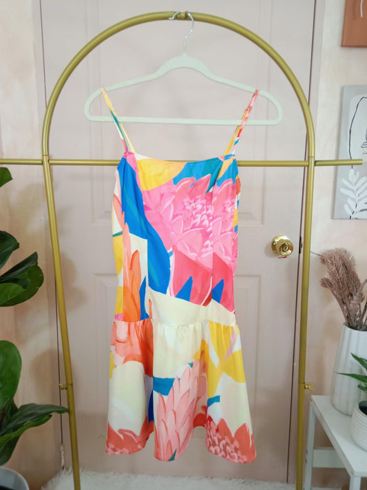 Vibrant Floral Print Sleeveless Mini Dress with Spaghetti Straps