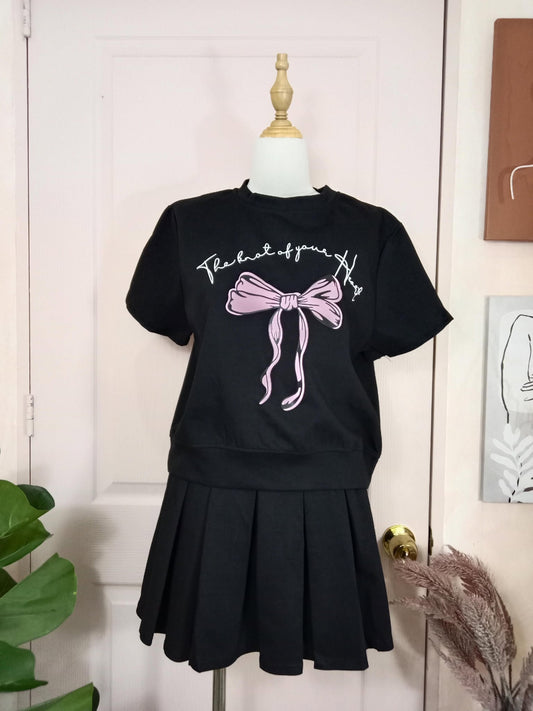 Girls' Bow Graphic Top and Pleated Skirt