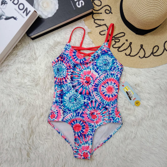 Girls Tie-Dye One-Piece Swimsuit with Crisscross Straps