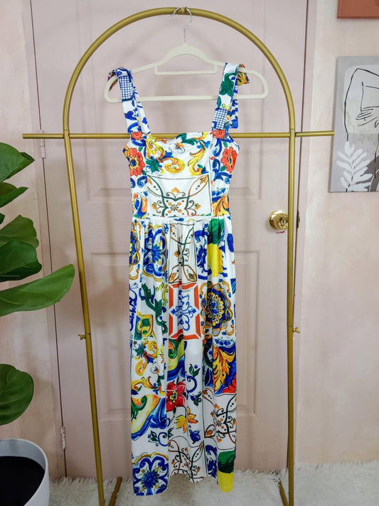 Mediterranean Mosaic Maxi Dress