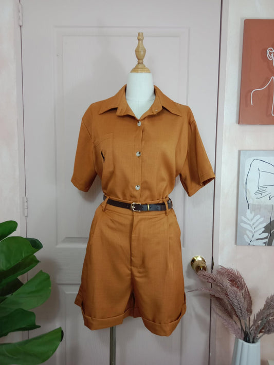 Collared Button-Down Top and Cuffed Shorts Set