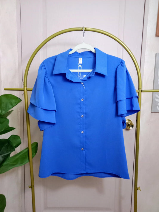 Women's Ruffle Sleeve Button-Down Blouse