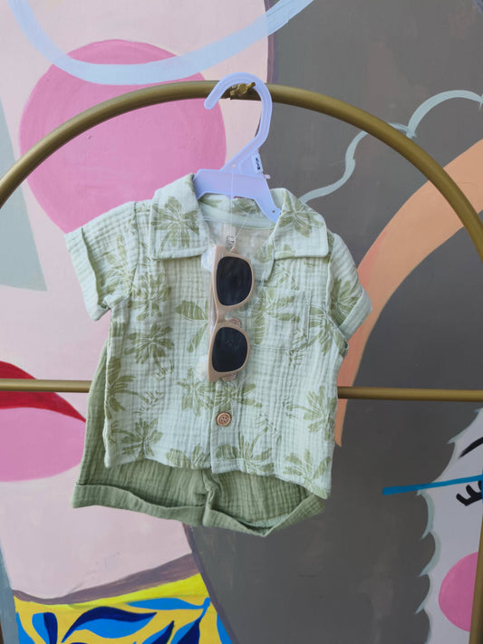 Baby Boy Summer Polo & Shorts Set with Sunglasses
