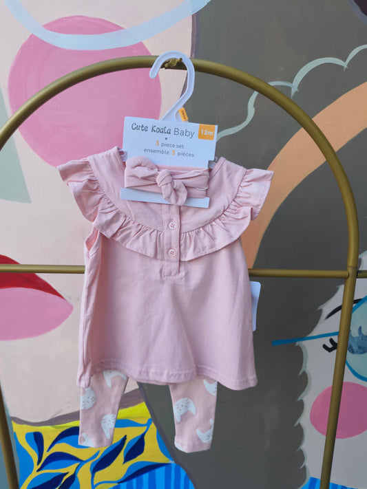 Cute Koala Baby 3-Piece Ruffle Top, Floral Leggings & Headband Set