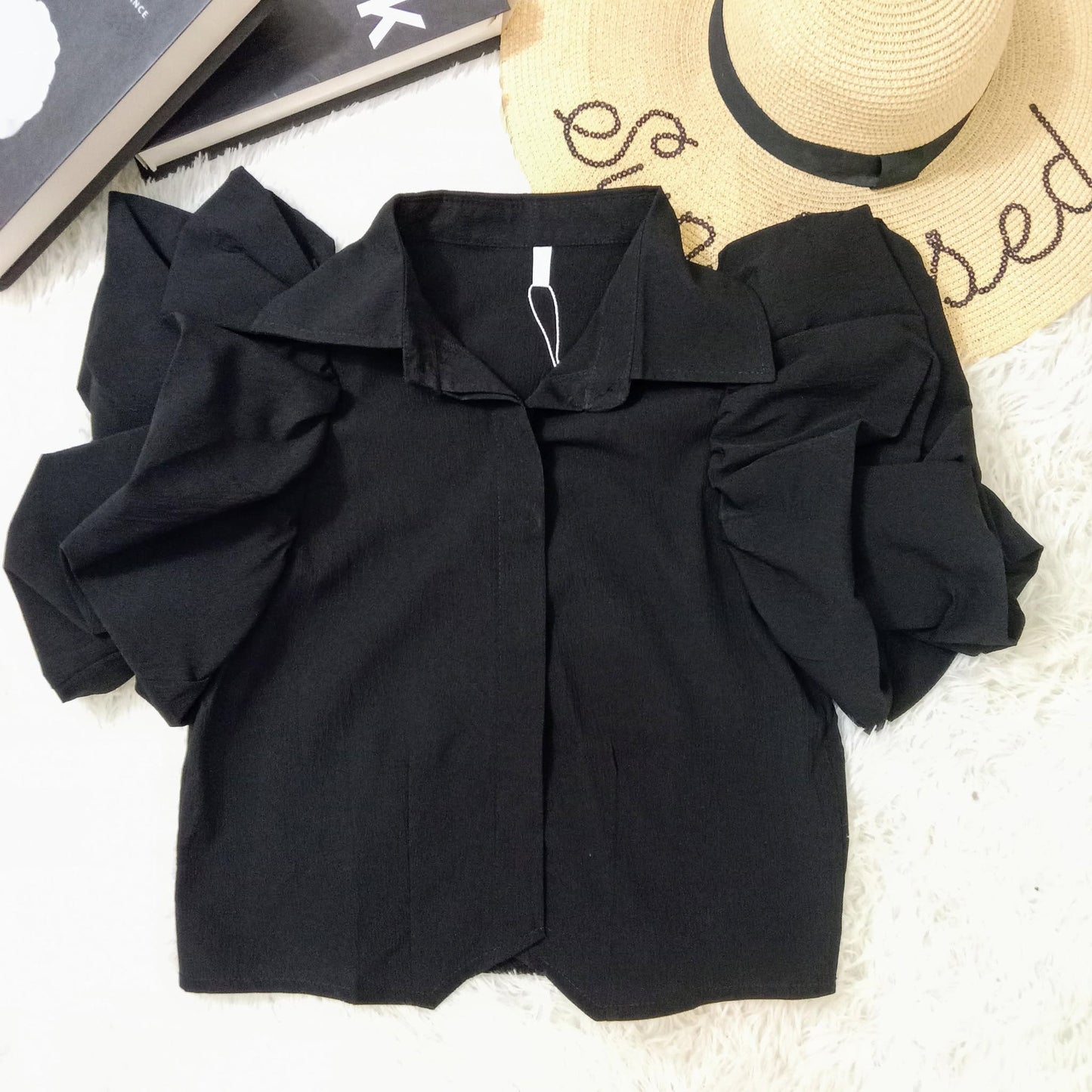Elegant Puff Sleeve Collared Blouse