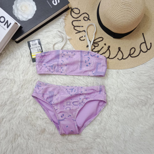 Girls' Lavender Bandana Print Bikini Set – Two-Piece Swimsuit