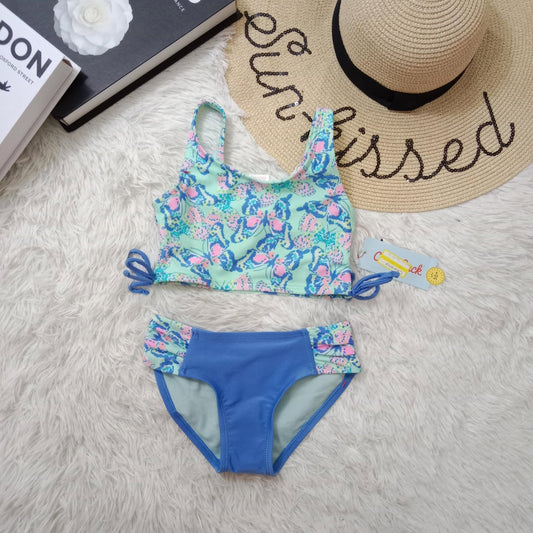 Girls' Two-Piece Butterfly Bikini Set – Aqua and Blue Swimsuit
