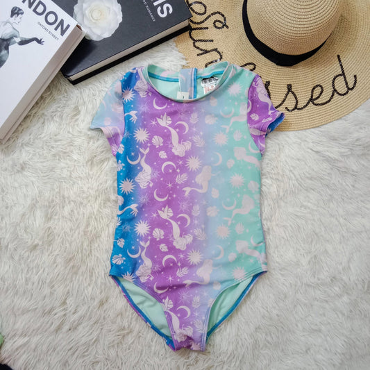Girls Mermaid & Moon Print One-Piece Swimsuit