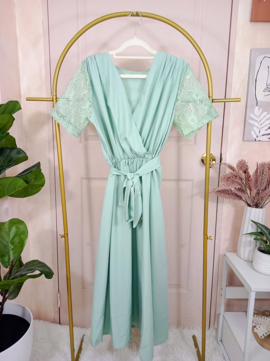 Women's Lace Sleeve Wrap Maxi Dress