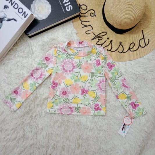 Girls Floral Long Sleeve Rash Guard Swim Shirt