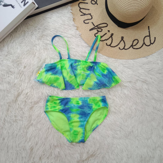 Girls Tie-Dye Bikini Set with Ruffle Top