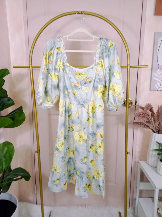 Women's Floral Puff Sleeve Midi Dress