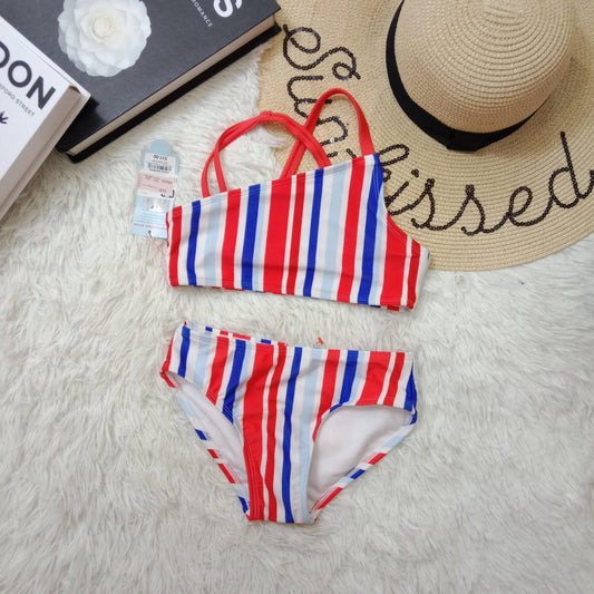 Girls’ Red, White & Blue Striped Bikini Set