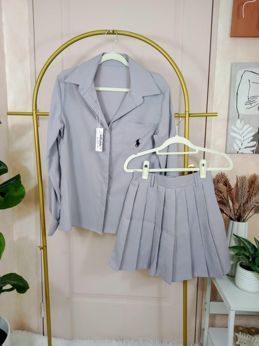 Women's Long Sleeve Polo and Pleated Skirt Set