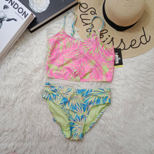Girls’ Tropical Leaf Print Bikini Set