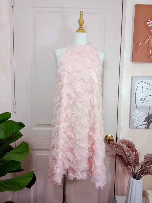 Pink Feather Fringe Halter Dress